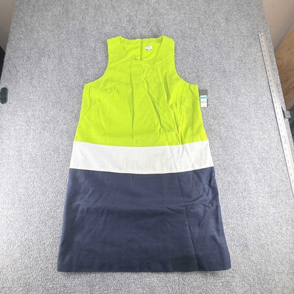 Crown & Ivy Womens Colorblock Shift Dress Lime Green Navy White Size 16 NWT